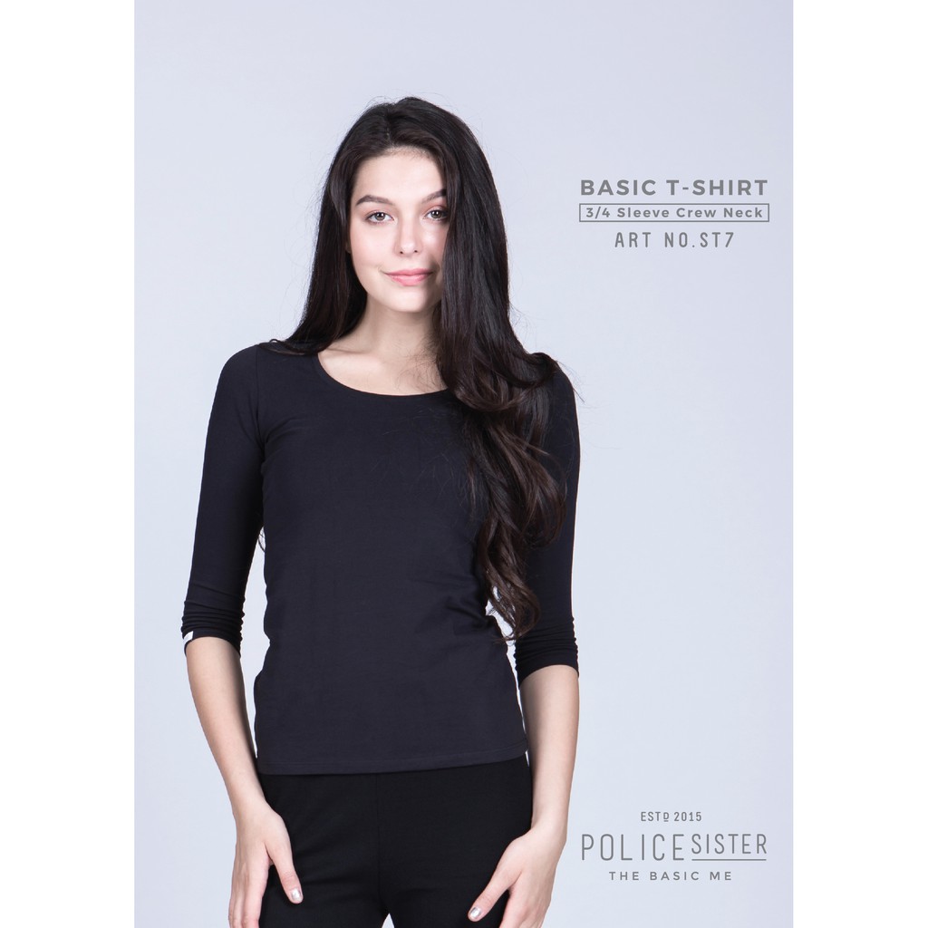 เสื้อแขนสามส่วน คอกลม Police Sister (ขาว ดำ เทา) SB7 — صورة 2