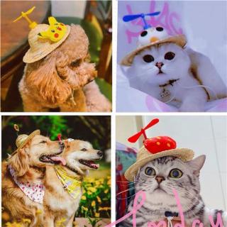 Pet Dog Headdress Cat Hat Cute Dog Straw Hat Bamboo Dragonfly Cat Birthday Small Dog Corgi Headgear