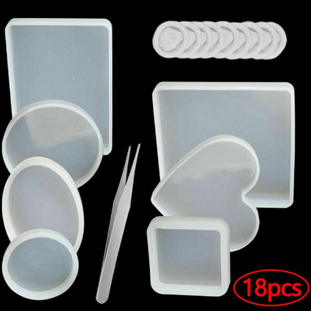 18Pcs / Set Epoxy Resin Molds For Diy Silicone Coasters Making Mold Set Crafts Pendant Mold Epoxy Home Table Decor Resin
