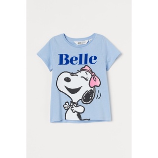 H&amp;M ชุดเด็ก เสื้อเด็กผู้หญิง เสื้อแขนสั้น สีฟ้า ลาย Snoopy Belle Short-sleeved top