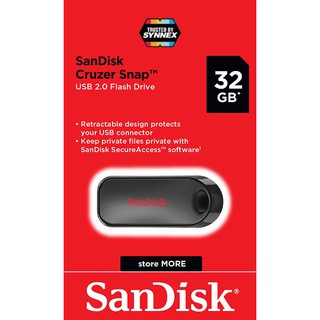 SanDisk Flash Drive Cruzer Snap USB 2.0 32GB (SDCZ62_032G_G35) แฟลชไดร์ฟ เมมโมรี่ การ์ด แซนดิส โดย Synnex รับประกัน 5ปี