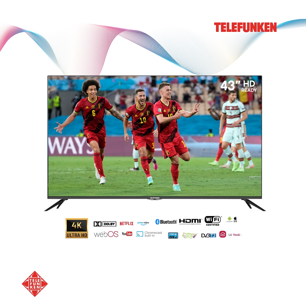 TELEFUNKEN 43 นิ้ว N28 4K รุ่น JU43DS180S ลำโพงคู่ ทีวี 43 นิ้ว inch Smart TV HD / รับประกัน 2 ปี พร