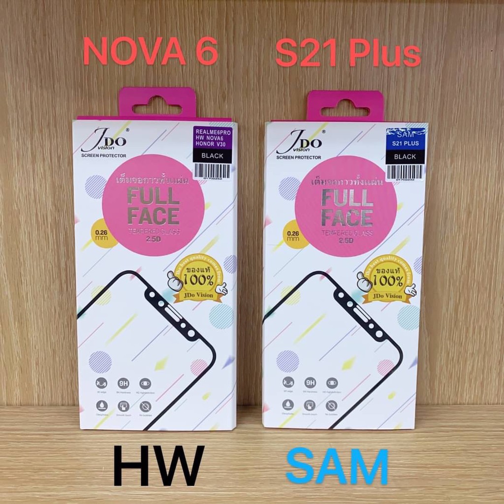 Huawei Nova6/Samsung S21 Plus/S21 ฟิล์มกระจกเต็มจอสูญญากาศ ขอบ2.5D คุณภาพ 9H ยี่ห้อ Jdo บางสวย กันจอแตกได้ดี