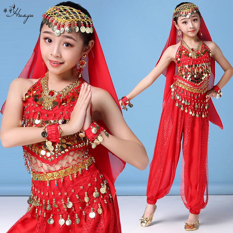 [Huayu 1] Huayu Dance เครื่องแต่งกายเต้นรํา ปักเลื่อม สไตล์อินเดีย สําหรับเด็กผู้หญิง 1 ชิ้น 26