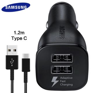 ชุดชาร์จรถSamsungแท้ ไม่มีแพ็ค ชาร์จเร็ว 2ช่องusb สาย Type C สำหรับรุ่นที่ใช้ type c Note8,S8,S8plus,A7(2017) ของแท้