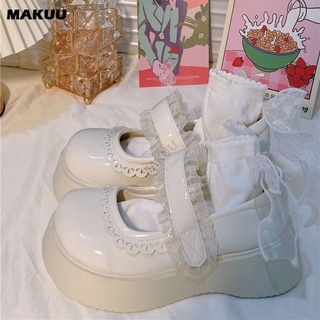 Makuu รองเท้าหนังแมรี่เจน พื้นหนา สีขาว แฟชั่นฤดูใบไม้ผลิ และฤดูร้อน สําหรับผู้หญิง