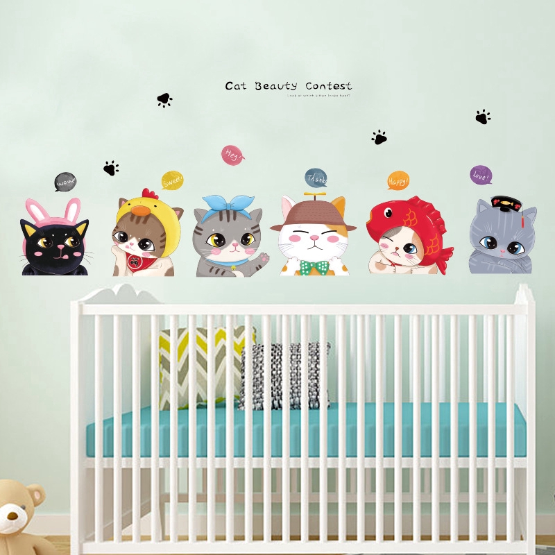 【Zooyoo】สติ๊กเกอร์ติดผนัง Cartoon cat decorative wall stickers Shopee