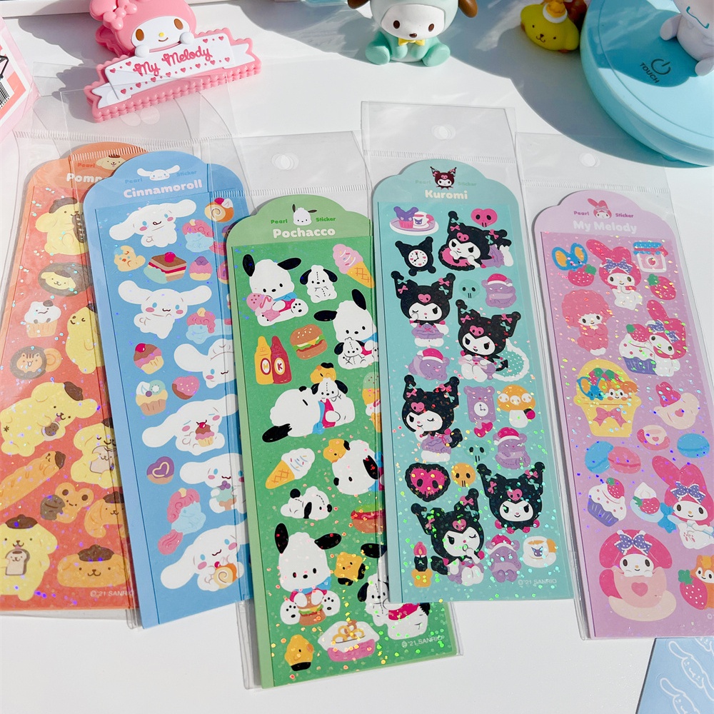 SANRIO สติกเกอร์เลเซอร์ ลาย Kuromi Cinnamoroll Gooka ประดับมุก สําหรับตกแต่งสมุดภาพ DIY จํานวน 1 แผ่น