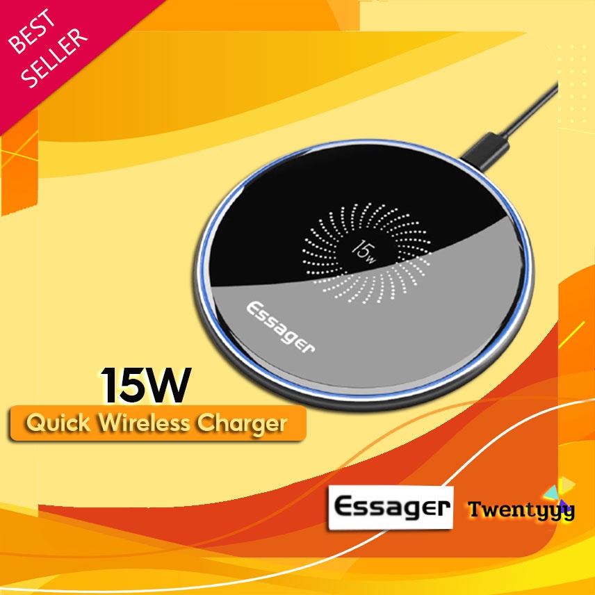 พร้อมส่ง⭐️ถูก/แท้⭐️Essager  ที่ชาร์จไร้สาย 15W Quick Wireless Charger 12V/2A 9V/2A 5V/2A Qi แท่นชาร์