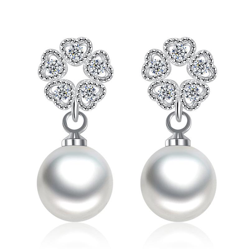 ต่างหูมุกดอกไม้เกาหลี S925 กำไลข้อมือผู้หญิงสีเงิน Korea Earrings Women Jewellery WE5R