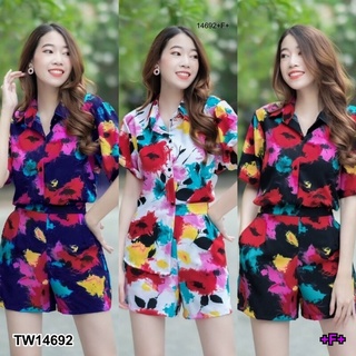 Set เสื้อฮาวาย+กางเกงขาสั้น ลายมัดย้อม MM14692 Set of Hawaiian shirts + shorts with tie-dye pattern