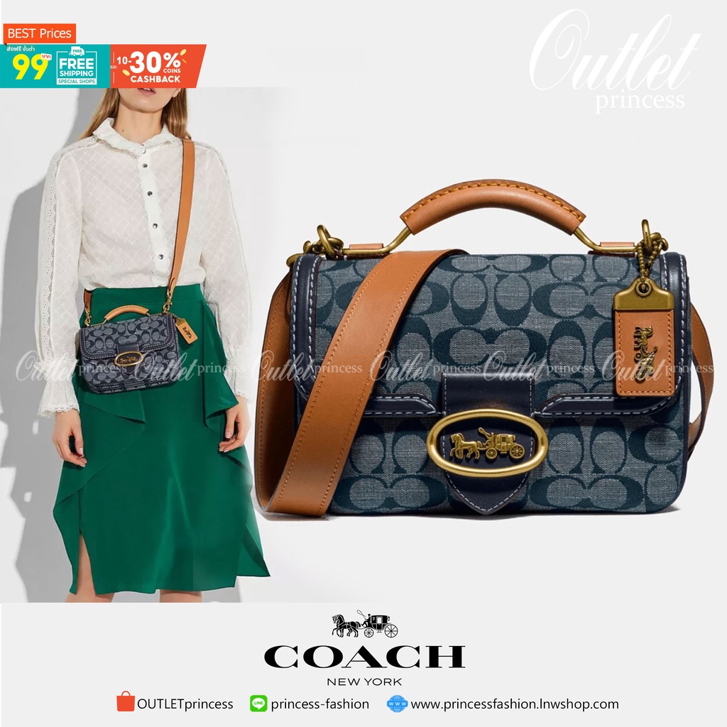 Coach Riley Top Handle 22 In Signature  Signature chambray and glovetanned leather