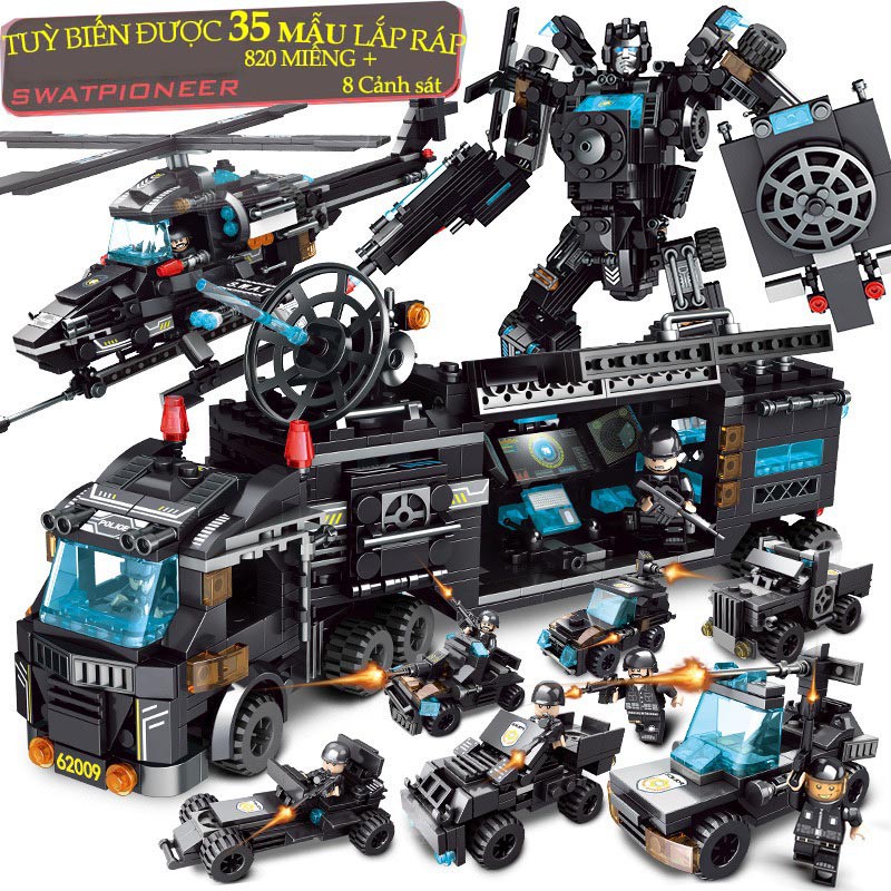 [1000 DETAILS] lego Police ROBOT, Airplane, Warship Puzzle Set