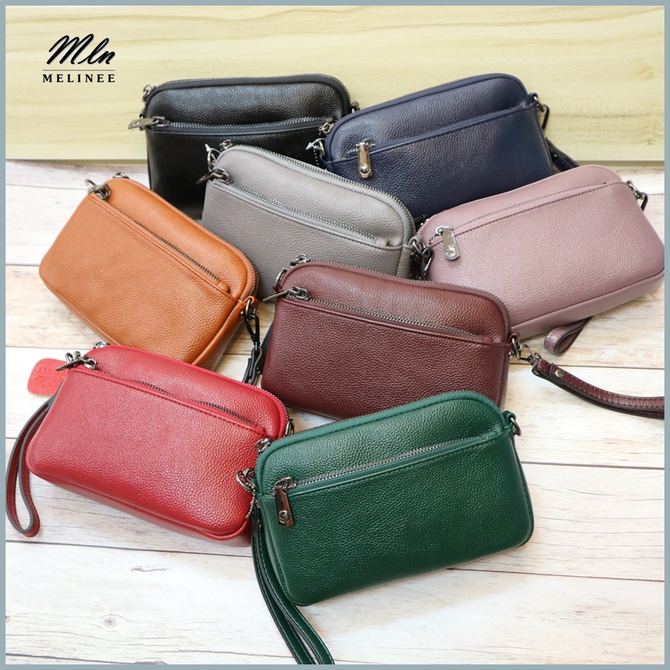 MLN bags กระเป๋าสะพายข้างผู้หญิง รุ่น irene มีสามซิป มีสายคล้องมือ ใส่มือถือได้