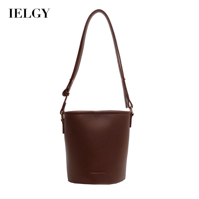 Ielgy สีดํา PU หนัง niche design crossbody bucket bag ผู้หญิง