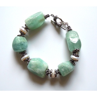 สร้อยข้อมือหินอความารีน Aquamarine Freshwater Pearl Sterling Silver Bracelet