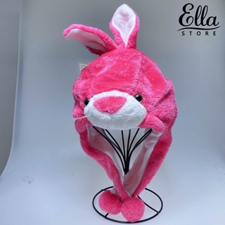 Ellastore123 หมวกตุ๊กตา ผ้ากํามะหยี่ขนนิ่ม หูขยับได้ ซักทําความสะอาดได้