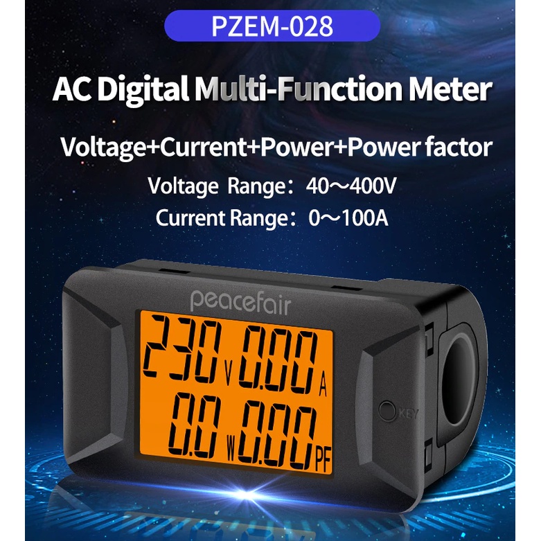 รุ่นใหม่ PZEM 028 AC Meter AC 40-400V กระแส 100A 22kW Electrical Solar Power Voltage Meter Digital Voltmeter Ammeter
