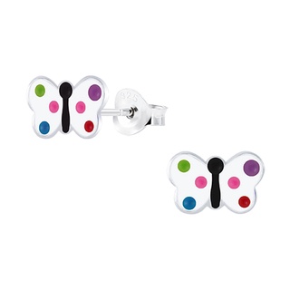 SILVER THAI   Butterfly stud earrings multicolor silver for kidsต่างหูผีเสื้อหลากสี เงินแท้925 สำหรับเด็กแพ้ง่ายผู้ใหญ่