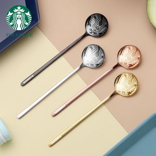 Starbucks ช้อนกาแฟ สเตนเลส 304 ทรงกลม ขนาดเล็ก สีแดง