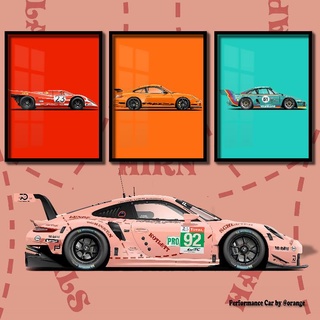 [ภาพวาดแขวนรถ] โปสเตอร์ภาพวาดการ์ตูน Porsche 911 917 Le Mans สไตล์นอร์ดิก เรียบง่าย สําหรับแขวนตกแต่งผนัง