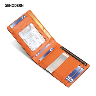 Genodern ใหม่ RFID กระเป๋าสตางค์หนัง แบบคลิปหนีบ โลหะ บาง สําหรับผู้ชาย