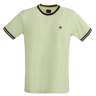 BROWNE &amp; CO. เสื้อยืด คอตตอน สีเบจ คอ แขน ตัดต่อผ้าทอลาย รุ่น TPT010-1-BE
