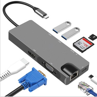 8 in 1 Hub USB Type-C to HDMI/VGA/USB3.0*2/RJ45 Lan/TF/SD/PD Converter