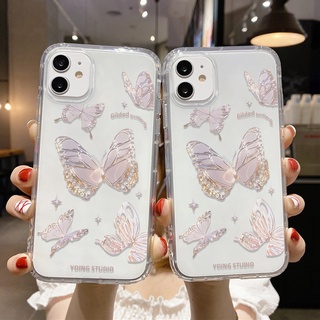 เคสโทรศัพท์มือถือแบบนิ่ม TPU ใส ลายผีเสื้อสีทอง สําหรับ Samsung Galaxy A52s 5G A53 A22 5G A13 5G A50 A03 A52 A51 A12 A32 A21s A31 A70 A71 A72 A33 A73 A01 A02 A03s