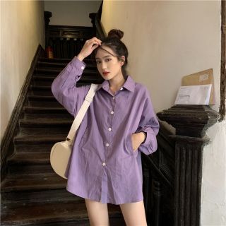 🔅เสื้อเชิ้ตแขนยาวสีม่วง🔅พร้อมส่ง (1479)