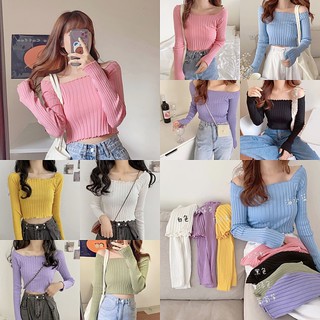 🔥ราคาถูกที่สุด🔥เสื้อไหมพรมแขนยาวขอบย่น ทรงปาดไหล่ 8 สี