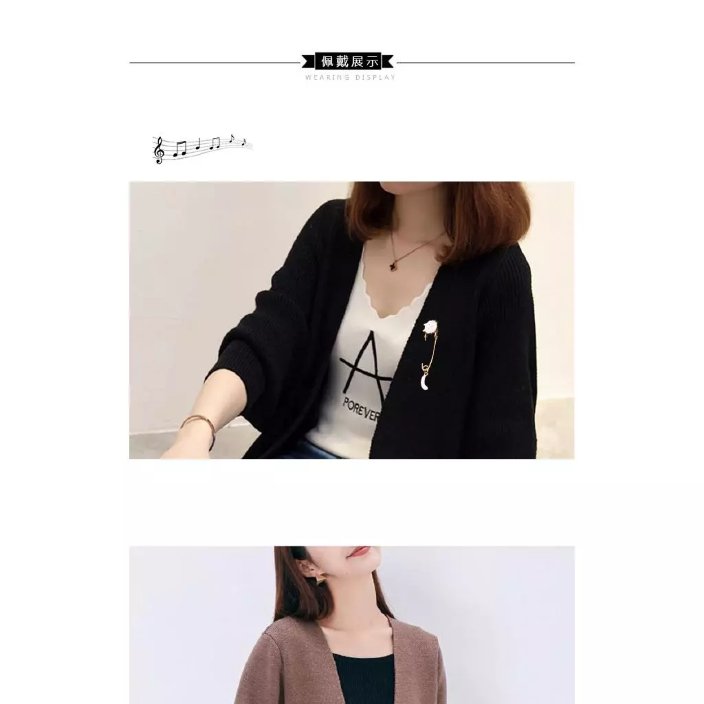 ytsss2frwi เข็มกลัด รูปแมว สีดำ/ขาว น่ารัก สำหรับผู้หญิง มี 2 สี รุ่น