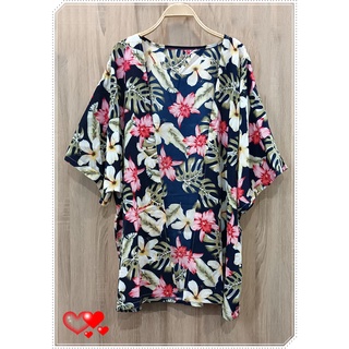 เสื้อคลุมตัวยาวลายดอกใหญ่ โอเวอร์ไซส์ สีกรมท่า