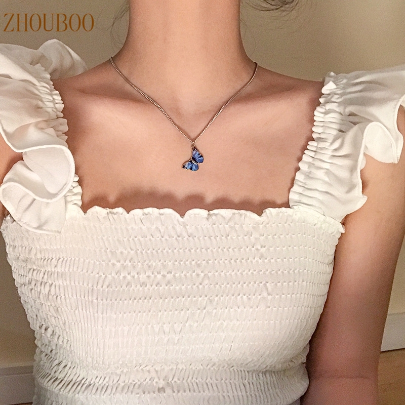 สร้อยคอผีเสื้อ +ข้อมือผีเสื้อ สีฟ้า พร้อมส่ง