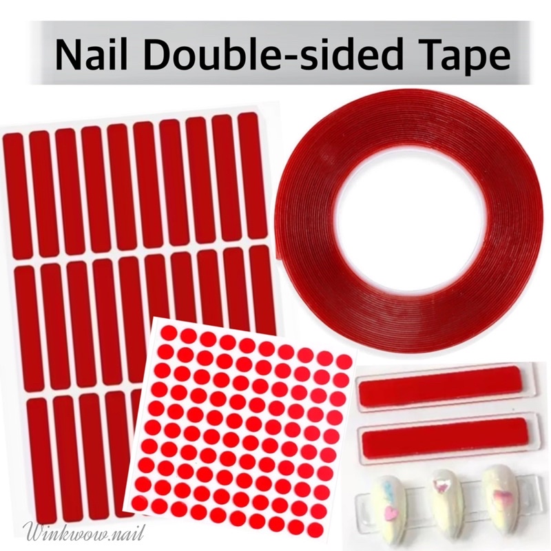 เทปกาวติดเล็บปลอม เทปสีแดงเนื้อใส กาวม้วนแดง Nail Double-sided Tape Acrylic No Cutting Tape
