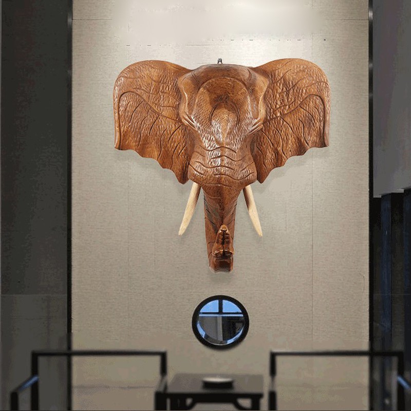 THAILUCKY ไม้แกะสลักรูปหัวช้าง หัวช้างติดผนัง ช้างไม้ ช้างมงคล ของตกแต่งบ้าน ติดผนัง