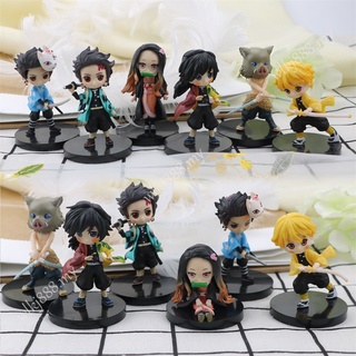 ตุ๊กตาฟิกเกอร์ Demon Slayer:Kimetsu no Yaiba Tanjiro Kamado,Nezuko Zenitsu Giyu ขนาด 7 ซม. 6 ชิ้น ต่อชุด