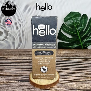 [Hello] Fluoride Free Whitening Toothpaste Activated Charcoal with Fresh Mint &amp; Coconut Oil 113g ยาสีฟัน ชาโคล