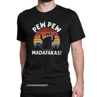 เสื้อยืด ผ้าฝ้าย พิมพ์ลายแมวดํา Pew Madafakas สไตล์ฮาราจูกุ สําหรับผู้ชายS-5XL