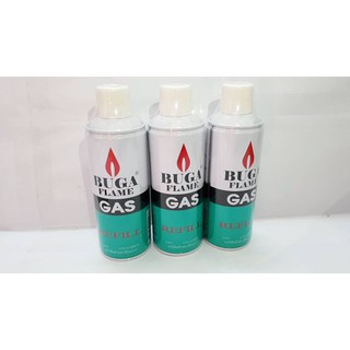 BUGA FLAME GAS REFILL375ml.แก๊สกระป๋องเล็กสำหรับเติมหัวพ่นไฟ/ไฟแช๊ค ขนาด375 ml.(3กระป๋อง)