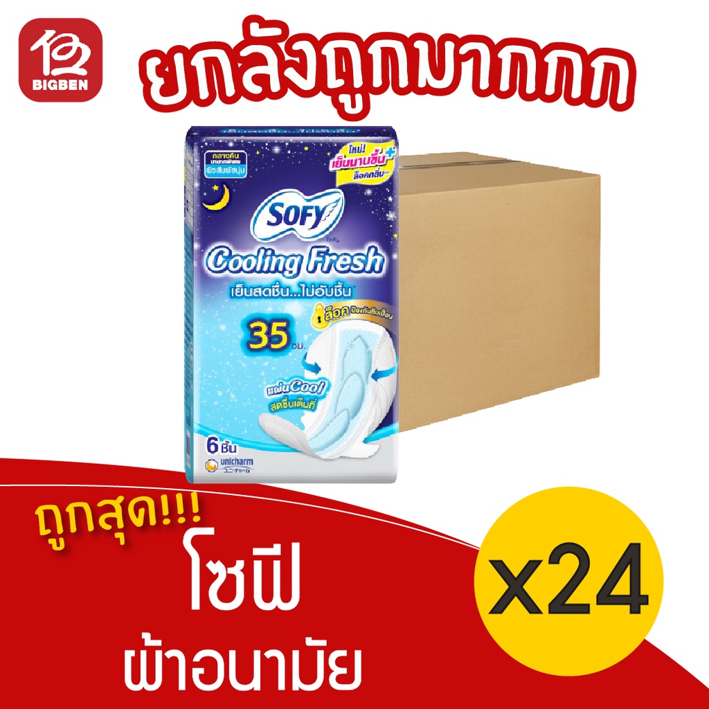 [ยกลัง 24 ห่อ] Sofy โซฟี คูลลิ่งเฟรช ผ้าอนามัย มีปีก 35 ซม. 6 ชิ้น สำหรับกลางคืน มามากพิเศษ 28851111