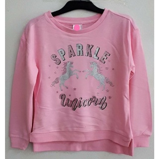 เสื้อแขนยาวเด็กหญิงสกรีนอกสีชมพูไซส 5/7/9 ขวบราคา 130 บาท