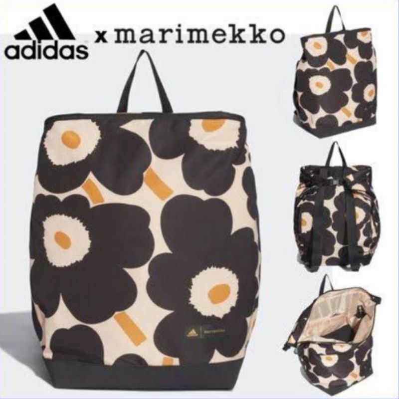 Adidas ของแท้ 100% TRAINING Marimekko Unikko Allover-Print Backpack ผู้หญิง สีดำ GU0992