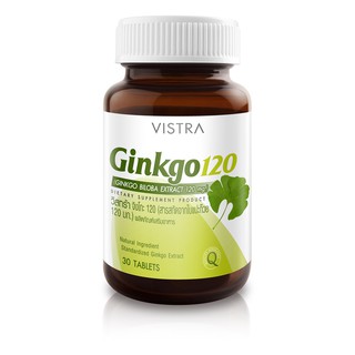 [ส่งฟรี] VISTRA Ginkgo สารสกัดจากใบแปะก๊วย บำรุงสมอง ช่วยเรื่องความจำ 120 Ml. (30 เม็ด):Ginkgo 27 กรัม