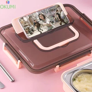 OKUMI_SHOP กล่องใส่อาหารสแตนเลส เกรด 304 พร้อมช้อนถ้วยเเละตะเกียบ กล่องข้าว 4ช่องเเละ 5ช่อง