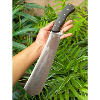 มีดแคมป์ปลายมน (Camping knife) มีดใบตาย มีดเดินป่า มีดสนาม 10” sup9 full tang ผิวขัด ด้ามไม้พะยูง หมุดโมเสค-ทองเหลือง