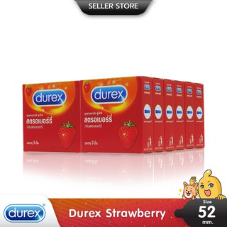 Durex Strawberry ถุงยางอนามัย กลิ่นหอมสตรอเบอร์รี่ ผิวเรียบ ขนาด 52.5 มม. บรรจุ 12 กล่อง (36 ชิ้น)