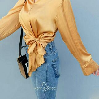 Silk satin wrap shirt