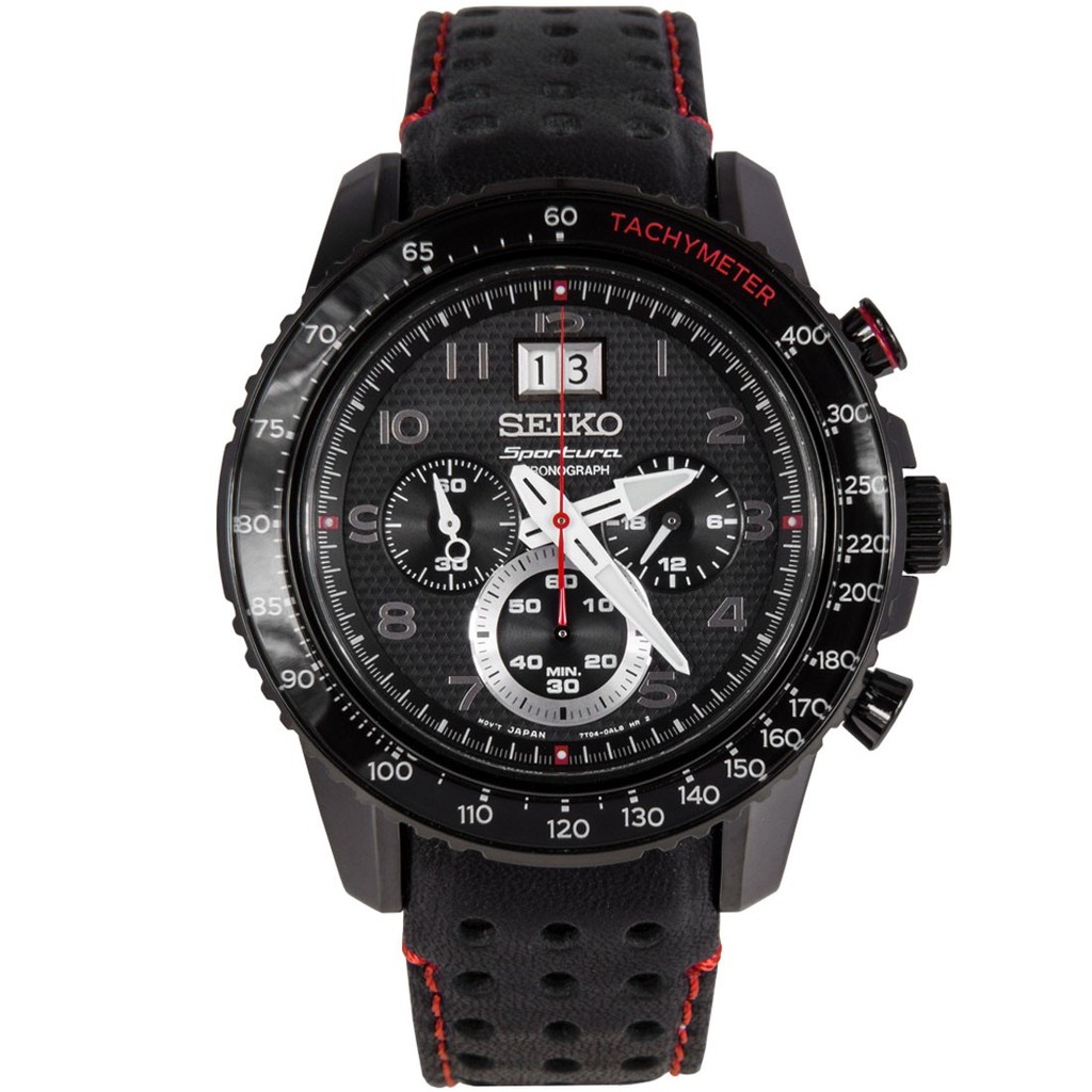 Seiko นาฬิกาผู้ชาย สายเรซิ่น Sportura chronograph รุ่น SPC141P1 - Black