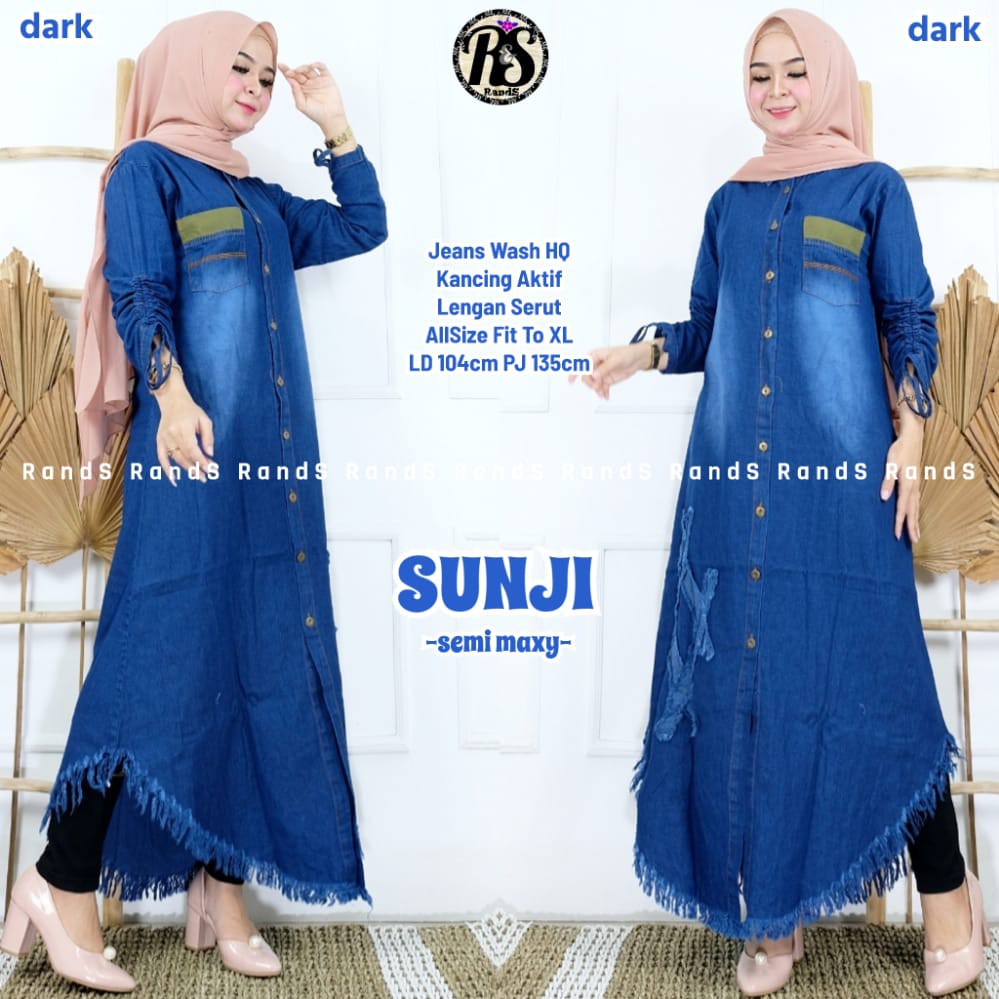 Gamis Jeans Sunji Midi Dress/Maxy กระดุมเต็ม โดย RandS